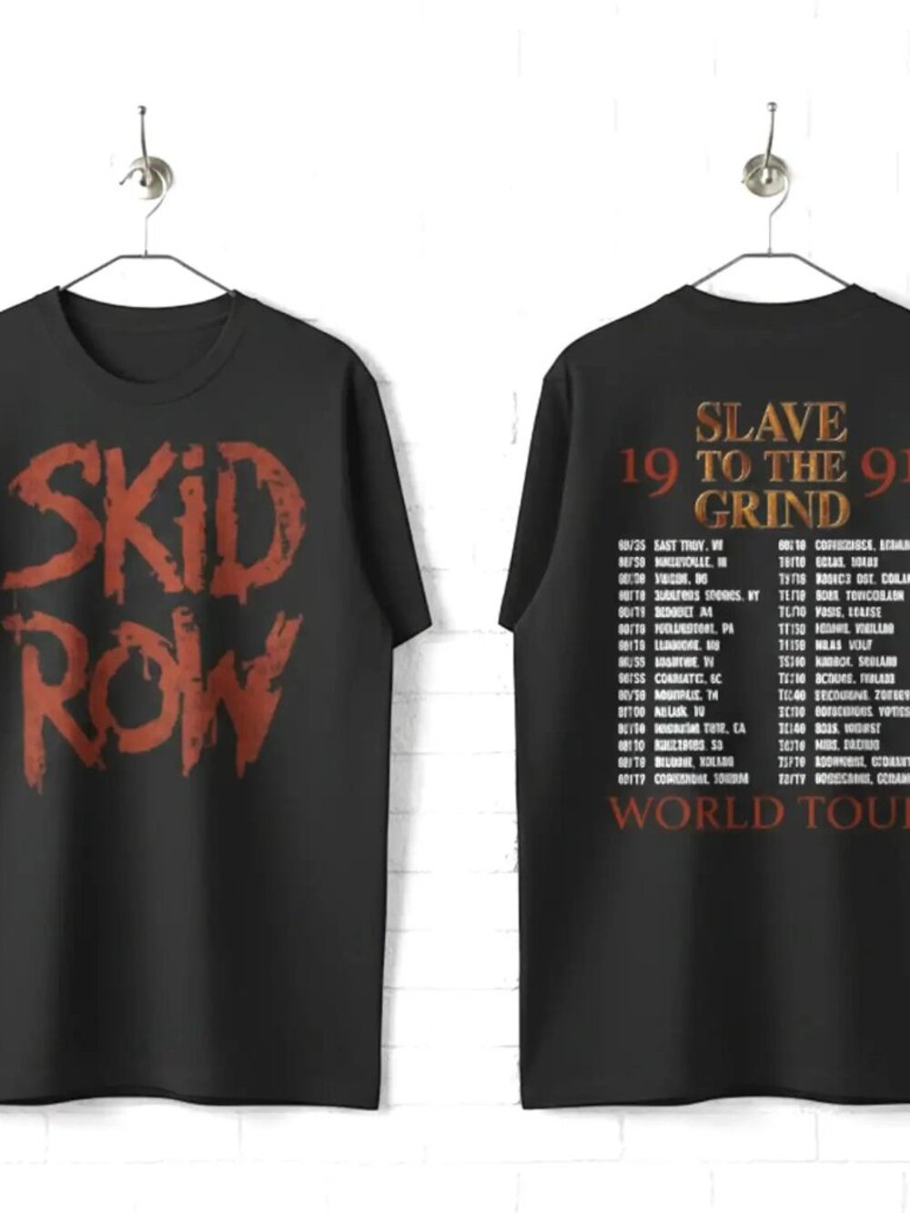 Skid Row Slave to the Grind Tour 1991 Men's T Shirt Metal Rock Band Music Merch